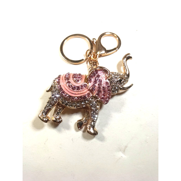 Elephant Keychain Rose Gold Tone Pink Clear Rhinestone Purse Clip Bling... - Picture 3 of 5